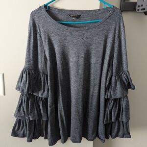 Gray Ruffled Sleeve Top